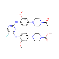 COC(=O)N1CCN(c2ccc(Nc3nc(Nc4ccc(N5CCN(C(C)=O)CC5)cc4OC)ncc3F)c(OC)c2)CC1 ZINC001772645917