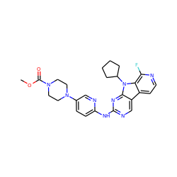 COC(=O)N1CCN(c2ccc(Nc3ncc4c5ccnc(F)c5n(C5CCCC5)c4n3)nc2)CC1 ZINC000117687934