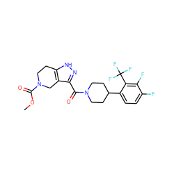 COC(=O)N1CCc2[nH]nc(C(=O)N3CCC(c4ccc(F)c(F)c4C(F)(F)F)CC3)c2C1 ZINC001772653550