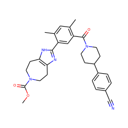 COC(=O)N1CCc2nc(-c3cc(C(=O)N4CCC(c5ccc(C#N)cc5)CC4)c(C)cc3C)[nH]c2CC1 ZINC000150314329