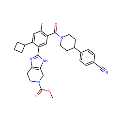 COC(=O)N1CCc2nc(-c3cc(C(=O)N4CCC(c5ccc(C#N)cc5)CC4)c(C)cc3C3CCC3)[nH]c2C1 ZINC000149343034