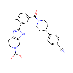 COC(=O)N1CCc2nc(-c3cc(C(=O)N4CCC(c5ccc(C#N)cc5)CC4)ccc3C)[nH]c2C1 ZINC000149317509