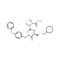 COC(=O)N1CSC[C@H]1C(=O)N[C@@H](CSCC1CCCCC1)C(=O)NCc1ccc(Oc2ccccc2)cc1 ZINC000027999120