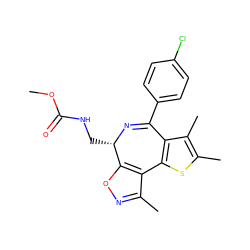 COC(=O)NC[C@@H]1N=C(c2ccc(Cl)cc2)c2c(sc(C)c2C)-c2c(C)noc21 ZINC000096284465