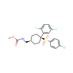 COC(=O)NC[C@H]1CC[C@@](c2cc(F)ccc2F)(S(=O)(=O)c2ccc(Cl)cc2)CC1 ZINC000253637794