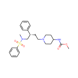 COC(=O)NC1CCN(CC[C@H](CN(C)S(=O)(=O)c2ccccc2)c2ccccc2)CC1 ZINC000026499712