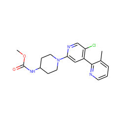 COC(=O)NC1CCN(c2cc(-c3ncccc3C)c(Cl)cn2)CC1 ZINC000218993003