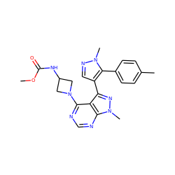 COC(=O)NC1CN(c2ncnc3c2c(-c2cnn(C)c2-c2ccc(C)cc2)nn3C)C1 ZINC000169706081