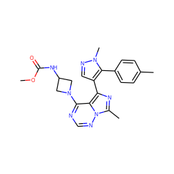 COC(=O)NC1CN(c2ncnn3c(C)nc(-c4cnn(C)c4-c4ccc(C)cc4)c23)C1 ZINC000142307358