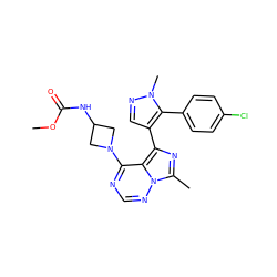 COC(=O)NC1CN(c2ncnn3c(C)nc(-c4cnn(C)c4-c4ccc(Cl)cc4)c23)C1 ZINC000142307567