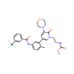 COC(=O)NCCn1cc(-c2cc(NC(=O)c3cccc(C(F)(F)F)c3)ccc2C)cc(N2CCOCC2)c1=O ZINC000220739608