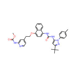 COC(=O)Nc1cc(CCOc2ccc(NC(=O)Nc3cc(C(C)(C)C)nn3-c3ccc(C)cc3)c3ccccc23)ccn1 ZINC000653723365