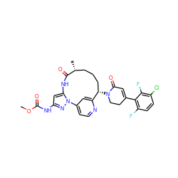 COC(=O)Nc1cc2n(n1)-c1ccnc(c1)[C@@H](N1CCC(c3c(F)ccc(Cl)c3F)=CC1=O)CCC[C@@H](C)C(=O)N2 ZINC001772633049