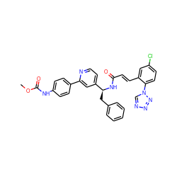 COC(=O)Nc1ccc(-c2cc([C@H](Cc3ccccc3)NC(=O)/C=C/c3cc(Cl)ccc3-n3cnnn3)ccn2)cc1 ZINC000653717550