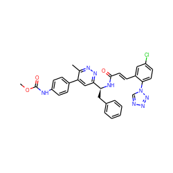 COC(=O)Nc1ccc(-c2cc([C@H](Cc3ccccc3)NC(=O)/C=C/c3cc(Cl)ccc3-n3cnnn3)nnc2C)cc1 ZINC000113917485