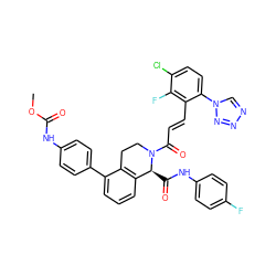 COC(=O)Nc1ccc(-c2cccc3c2CCN(C(=O)/C=C/c2c(-n4cnnn4)ccc(Cl)c2F)[C@H]3C(=O)Nc2ccc(F)cc2)cc1 ZINC000224065205