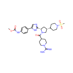 COC(=O)Nc1ccc(-c2cnc([C@@H]3C[C@H](C4CCN(S(C)(=O)=O)CC4)CN3C(=O)C3CCN(C(=N)N)CC3)[nH]2)cc1 ZINC000207264646