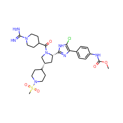 COC(=O)Nc1ccc(-c2nc([C@@H]3C[C@H](C4CCN(S(C)(=O)=O)CC4)CN3C(=O)C3CCN(C(=N)N)CC3)[nH]c2Cl)cc1 ZINC000207312235