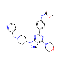 COC(=O)Nc1ccc(-c2nc(N3CCOCC3)c3cnn(C4CCN(Cc5cccnc5)CC4)c3n2)cc1 ZINC000043067855