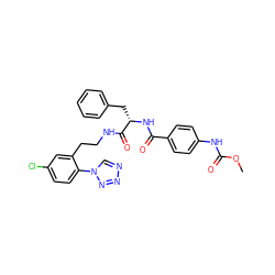 COC(=O)Nc1ccc(C(=O)N[C@@H](Cc2ccccc2)C(=O)NCCc2cc(Cl)ccc2-n2cnnn2)cc1 ZINC000201532775