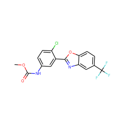 COC(=O)Nc1ccc(Cl)c(-c2nc3cc(C(F)(F)F)ccc3o2)c1 ZINC000029240465