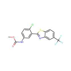 COC(=O)Nc1ccc(Cl)c(-c2nc3cc(C(F)(F)F)ccc3s2)c1 ZINC000029241948