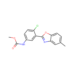 COC(=O)Nc1ccc(Cl)c(-c2nc3cc(C)ccc3o2)c1 ZINC000029242012