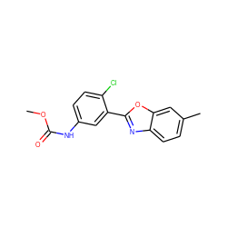 COC(=O)Nc1ccc(Cl)c(-c2nc3ccc(C)cc3o2)c1 ZINC000029247019