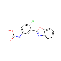 COC(=O)Nc1ccc(Cl)c(-c2nc3ccccc3o2)c1 ZINC000029232571