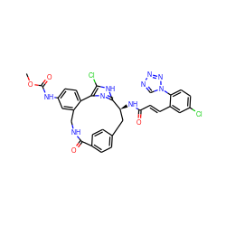 COC(=O)Nc1ccc2c(c1)CNC(=O)c1ccc(cc1)C[C@H](NC(=O)/C=C/c1cc(Cl)ccc1-n1cnnn1)c1nc-2c(Cl)[nH]1 ZINC000222147084