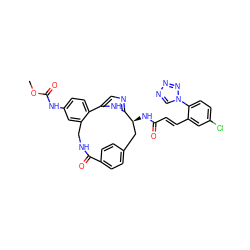 COC(=O)Nc1ccc2c(c1)CNC(=O)c1ccc(cc1)C[C@H](NC(=O)/C=C/c1cc(Cl)ccc1-n1cnnn1)c1ncc-2[nH]1 ZINC000222147014