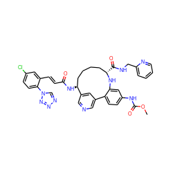 COC(=O)Nc1ccc2c(c1)N[C@@H](C(=O)NCc1ccccn1)CCCC[C@H](NC(=O)/C=C/c1cc(Cl)ccc1-n1cnnn1)c1cncc-2c1 ZINC000203916127