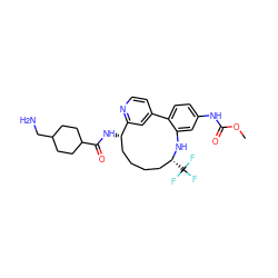 COC(=O)Nc1ccc2c(c1)N[C@H](C(F)(F)F)CCCC[C@H](NC(=O)C1CCC(CN)CC1)c1cc-2ccn1 ZINC000230574449