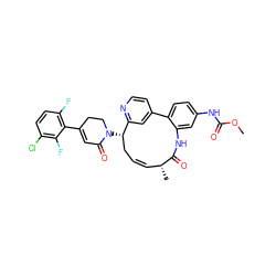 COC(=O)Nc1ccc2c(c1)NC(=O)[C@H](C)/C=C/C[C@H](N1CCC(c3c(F)ccc(Cl)c3F)=CC1=O)c1cc-2ccn1 ZINC000220109009