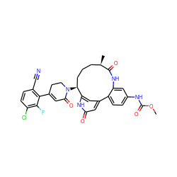 COC(=O)Nc1ccc2c(c1)NC(=O)[C@H](C)CCC[C@H](N1CCC(c3c(C#N)ccc(Cl)c3F)=CC1=O)c1cc-2cc(=O)[nH]1 ZINC000220109574