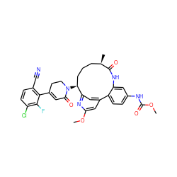 COC(=O)Nc1ccc2c(c1)NC(=O)[C@H](C)CCC[C@H](N1CCC(c3c(C#N)ccc(Cl)c3F)=CC1=O)c1cc-2cc(OC)n1 ZINC000220118228