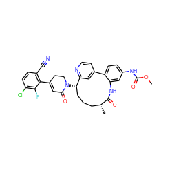 COC(=O)Nc1ccc2c(c1)NC(=O)[C@H](C)CCC[C@H](N1CCC(c3c(C#N)ccc(Cl)c3F)=CC1=O)c1cc-2ccn1 ZINC000211217942