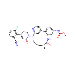 COC(=O)Nc1ccc2c(c1)NC(=O)[C@H](C)CCC[C@H](N1CCC(c3c(F)cccc3C#N)=CC1=O)c1cc-2ccn1 ZINC000208167547