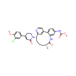 COC(=O)Nc1ccc2c(c1)NC(=O)[C@H](C)CCC[C@H](N1CCC(c3ccc(OC)c(Cl)c3)=CC1=O)c1cc-2ccn1 ZINC000220102452