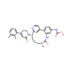 COC(=O)Nc1ccc2c(c1)NC(=O)[C@H](C)CCC[C@H](N1CCC(c3cccc(C)c3C)=CC1=O)c1cc-2ccn1 ZINC000220122641