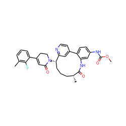 COC(=O)Nc1ccc2c(c1)NC(=O)[C@H](C)CCC[C@H](N1CCC(c3cccc(C)c3F)=CC1=O)c1cc-2ccn1 ZINC000220103671