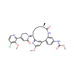 COC(=O)Nc1ccc2c(c1)NC(=O)[C@H](C)CCC[C@H](N1CCC(c3nccc(Cl)c3OC)=CC1=O)c1cc-2cc(OC)n1 ZINC000208167609