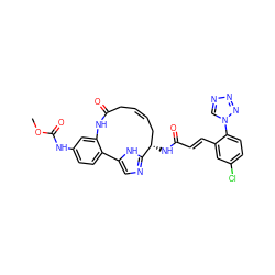 COC(=O)Nc1ccc2c(c1)NC(=O)C/C=C/C[C@H](NC(=O)/C=C/c1cc(Cl)ccc1-n1cnnn1)c1ncc-2[nH]1 ZINC000203916897