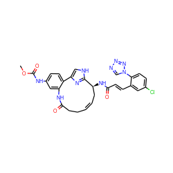 COC(=O)Nc1ccc2c(c1)NC(=O)CC/C=C/C[C@H](NC(=O)/C=C/c1cc(Cl)ccc1-n1cnnn1)c1nc-2c[nH]1 ZINC000114226607