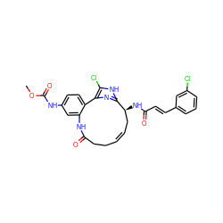 COC(=O)Nc1ccc2c(c1)NC(=O)CC/C=C/C[C@H](NC(=O)/C=C/c1cccc(Cl)c1)c1nc-2c(Cl)[nH]1 ZINC000203916687