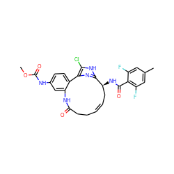 COC(=O)Nc1ccc2c(c1)NC(=O)CC/C=C/C[C@H](NC(=O)c1c(F)cc(C)cc1F)c1nc-2c(Cl)[nH]1 ZINC000114227153