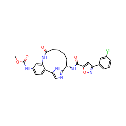 COC(=O)Nc1ccc2c(c1)NC(=O)CCCC[C@H](NC(=O)c1cc(-c3cccc(Cl)c3)no1)c1ncc-2[nH]1 ZINC000205524476