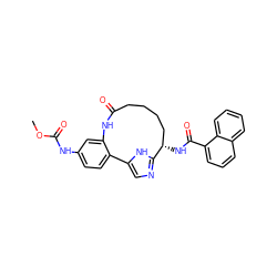 COC(=O)Nc1ccc2c(c1)NC(=O)CCCC[C@H](NC(=O)c1cccc3ccccc13)c1ncc-2[nH]1 ZINC000230573005