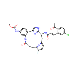 COC(=O)Nc1ccc2c(c1)NC(=O)CCc1nc(ccc1F)C[C@@H](NC(=O)/C=C/c1cc(Cl)ccc1C(C)=O)c1nc-2c[nH]1 ZINC000072316249