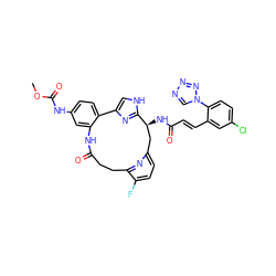 COC(=O)Nc1ccc2c(c1)NC(=O)CCc1nc(ccc1F)C[C@H](NC(=O)/C=C/c1cc(Cl)ccc1-n1cnnn1)c1nc-2c[nH]1 ZINC000072316253